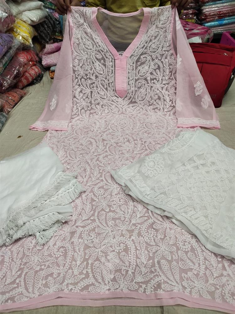 Chikankari Front Jaal Kurti With Sarara Dupatta 