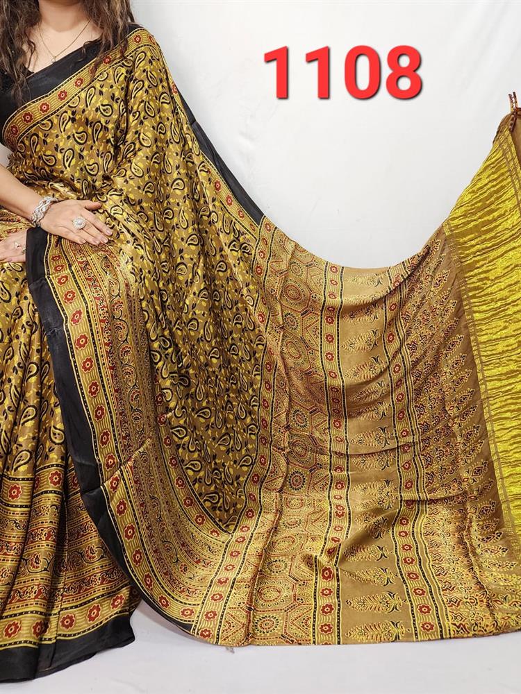 Hand Block Ajrakh Saree