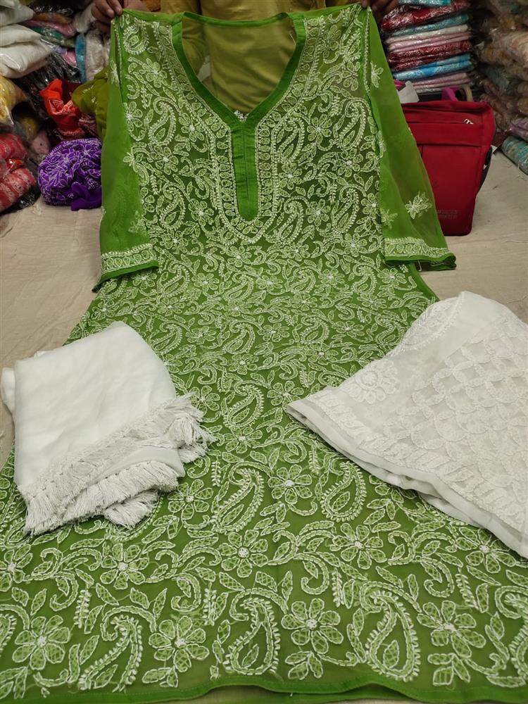 Chikankari Front Jaal Kurti With Sarara Dupatta 