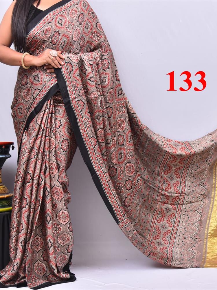 Hand Block Ajrakh Saree