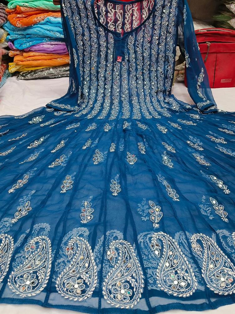 Chikankari 56 Kali Anarkali with Mirror work