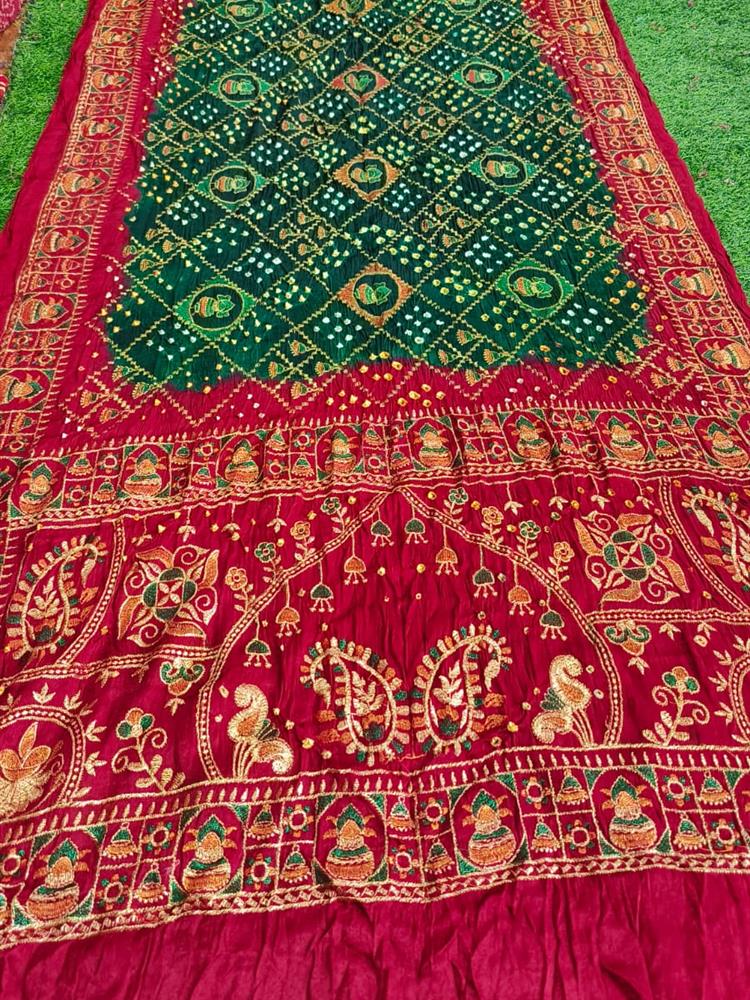 Semi gajji work Bandhani Saree