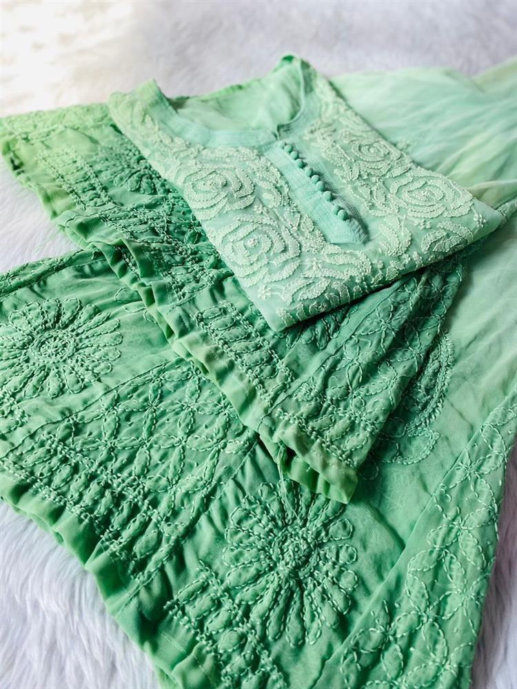 Chikankari Georgette Kurti With Sarara Dupatta Set