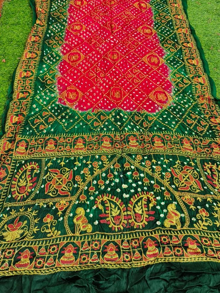 Semi gajji work Bandhani Saree