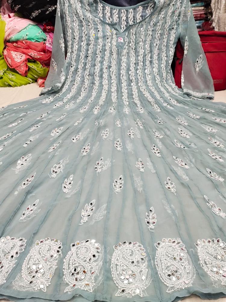 Chikankari 56 Kali Anarkali with Mirror work