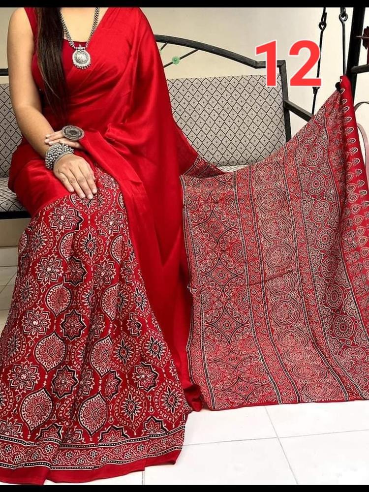 Ajrakh Hand Block saree