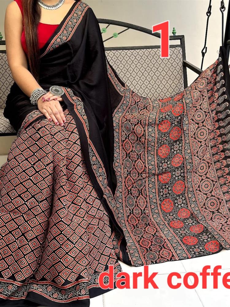 Ajrakh Hand Block saree