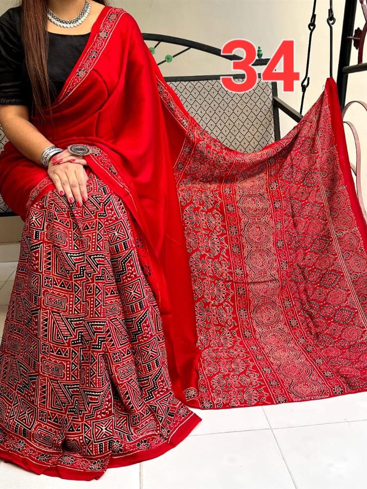 Ajrakh Hand Block saree
