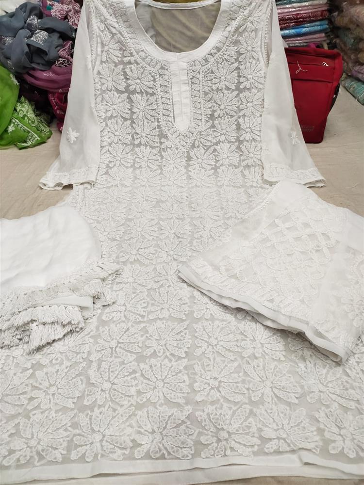 Chikankari Front Jaal Kurti With Sarara Dupatta 