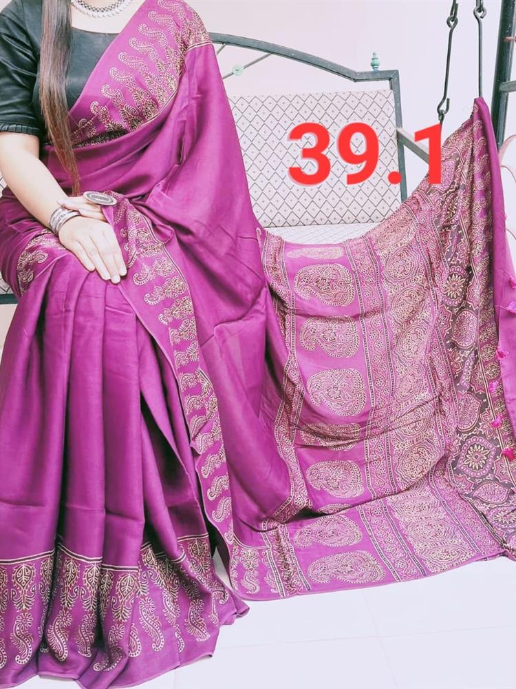Ajrakh Hand Block saree