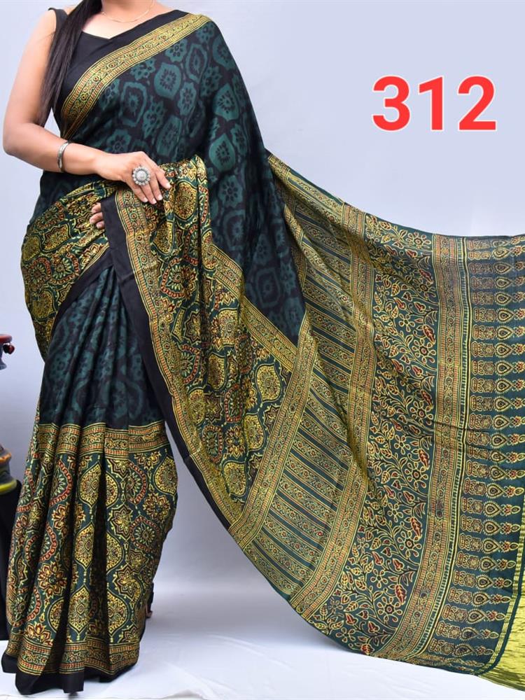 Hand Block Ajrakh Saree