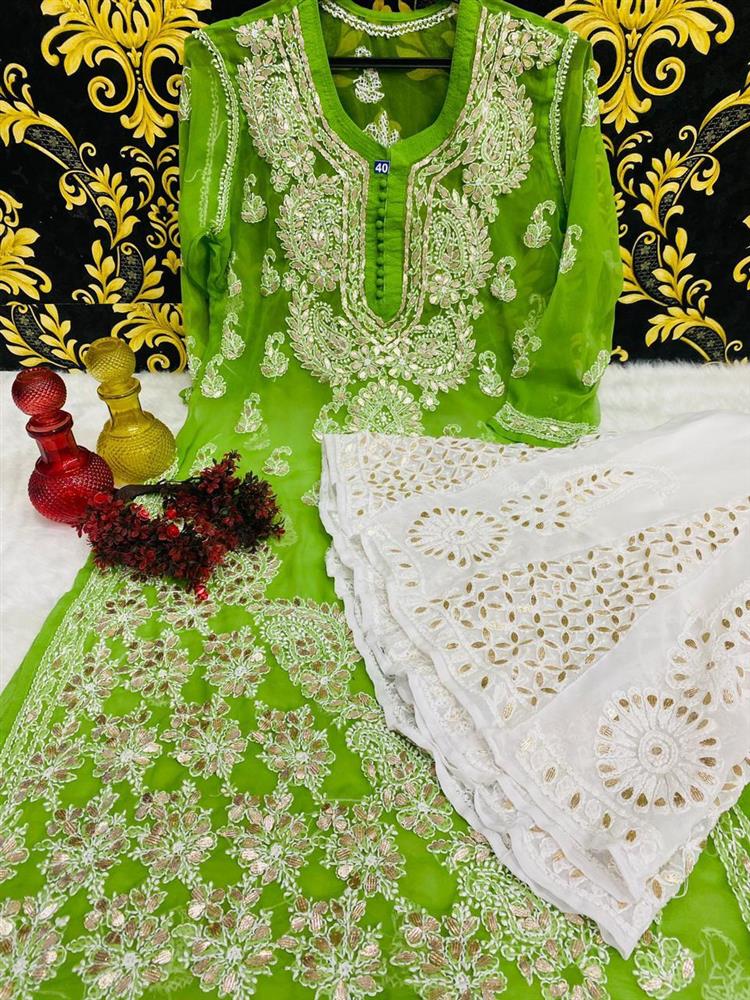 Chikankari Gottapati work with sarara