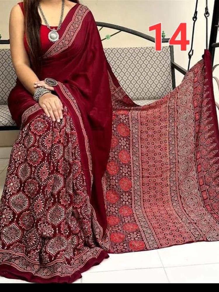 Ajrakh Hand Block saree