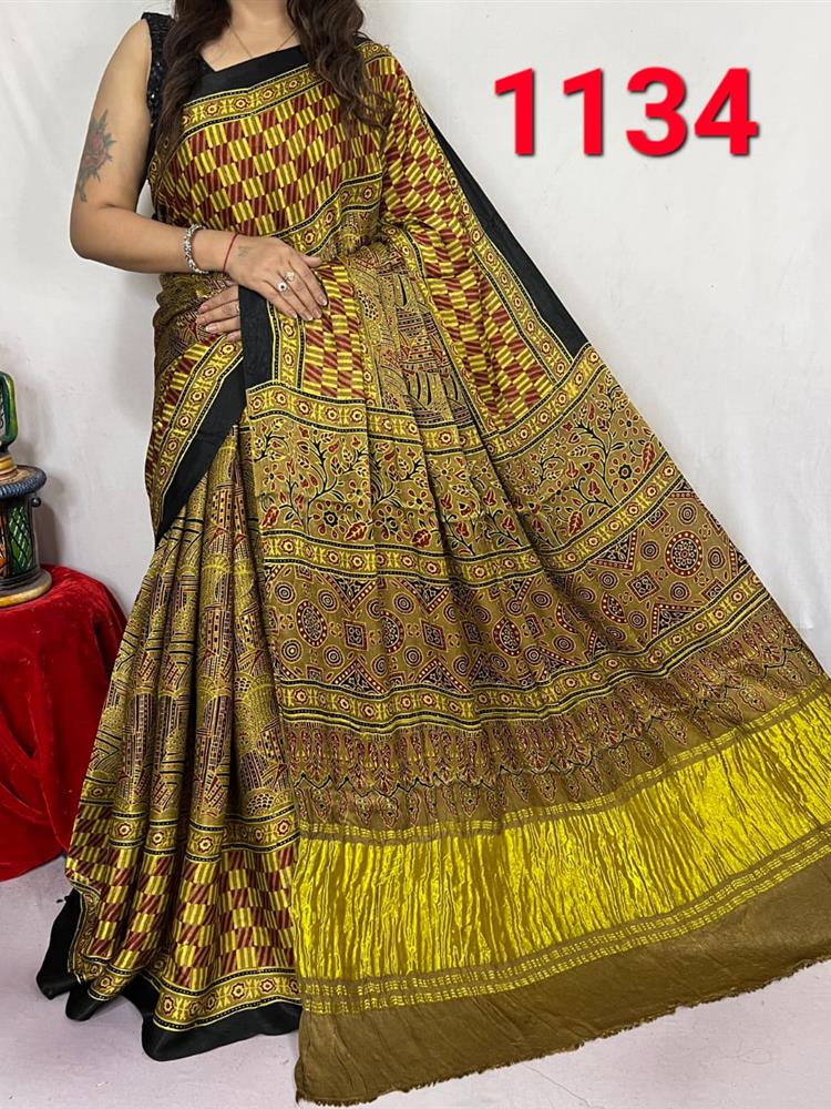 Hand Block Ajrakh Saree