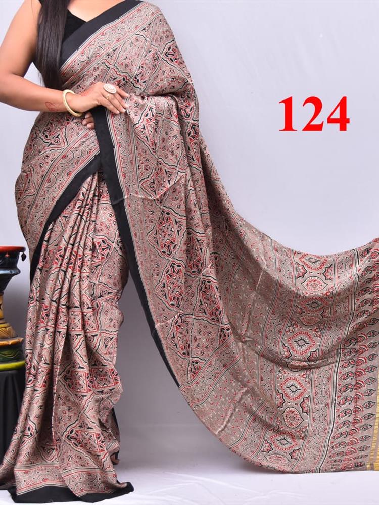 Hand Block Ajrakh Saree