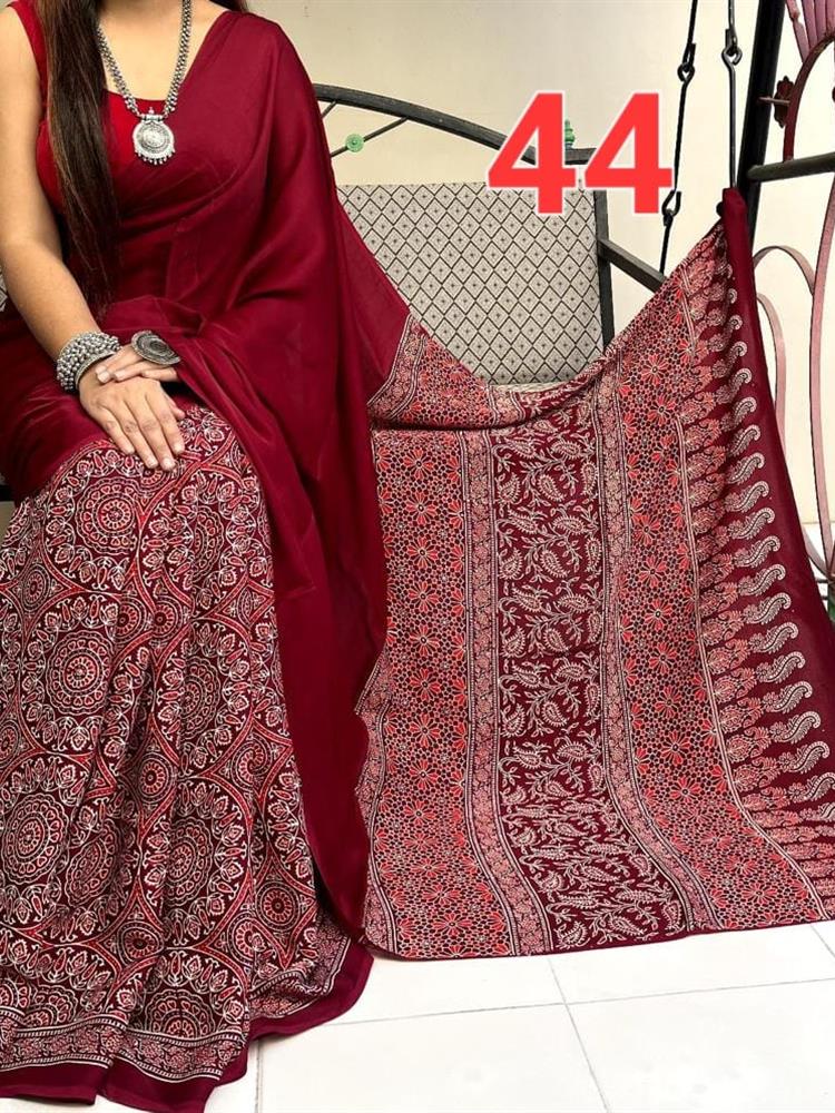 Ajrakh Hand Block saree