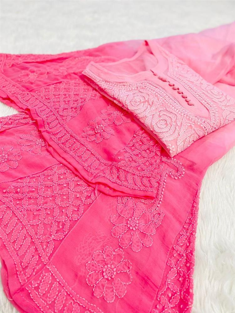 Chikankari Georgette Kurti With Sarara Dupatta Set