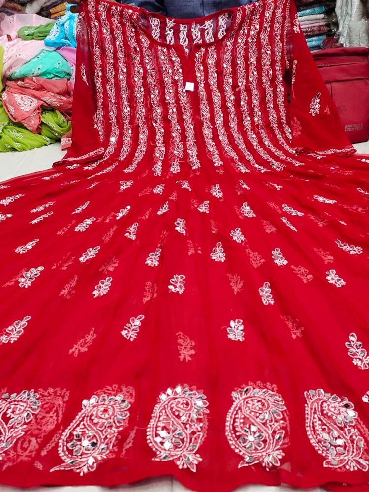Chikankari 56 Kali Anarkali with Mirror work