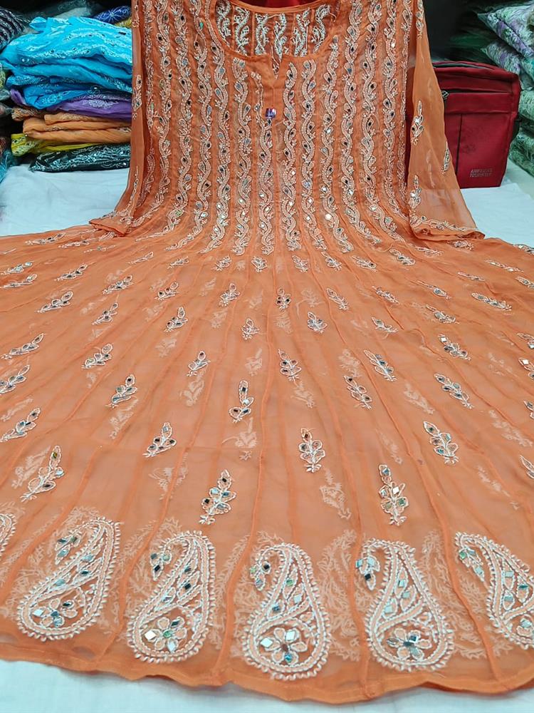 Chikankari 56 Kali Anarkali with Mirror work