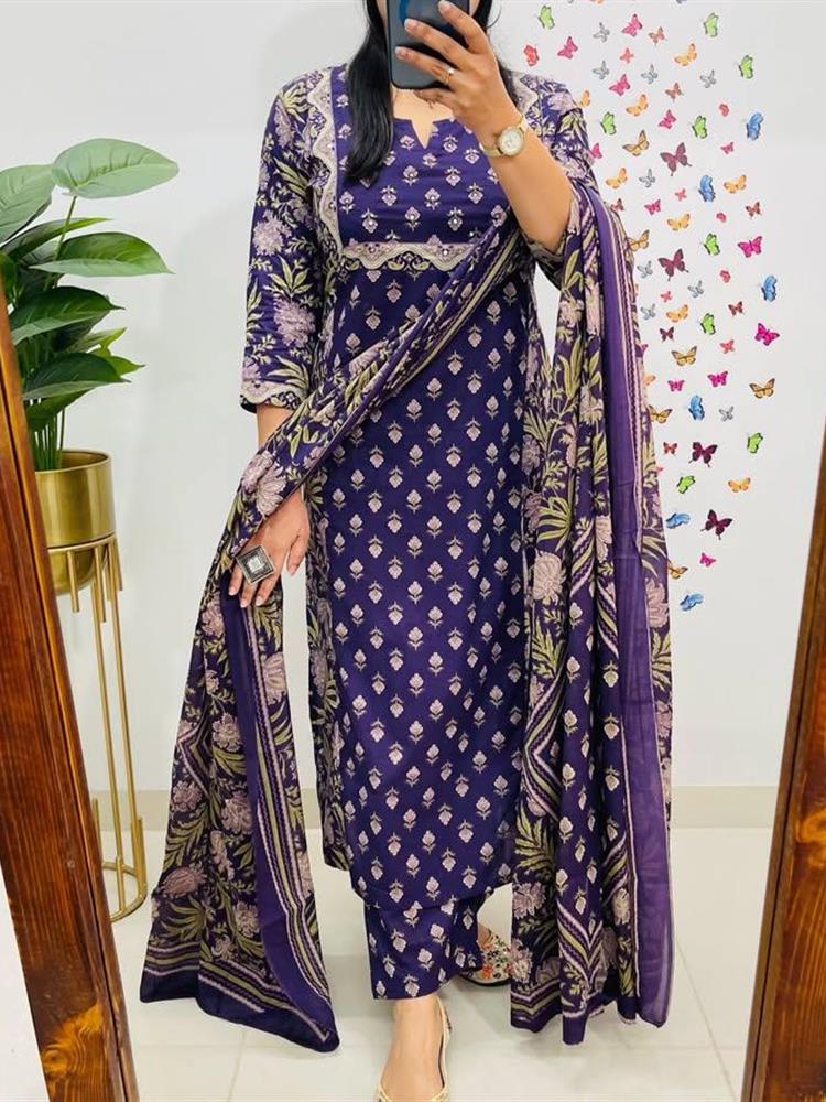 Cotton kurti pant dupatta setp
