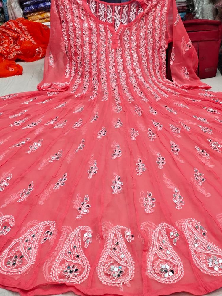 Chikankari 56 Kali Anarkali with Mirror work