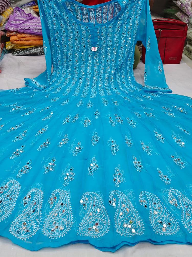 Chikankari 56 Kali Anarkali with Mirror work