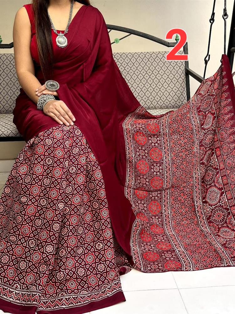 Ajrakh Hand Block saree