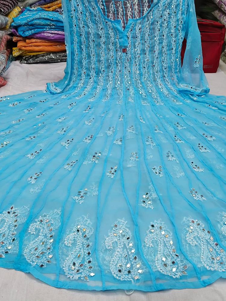 Chikankari 56 Kali Anarkali with Mirror work
