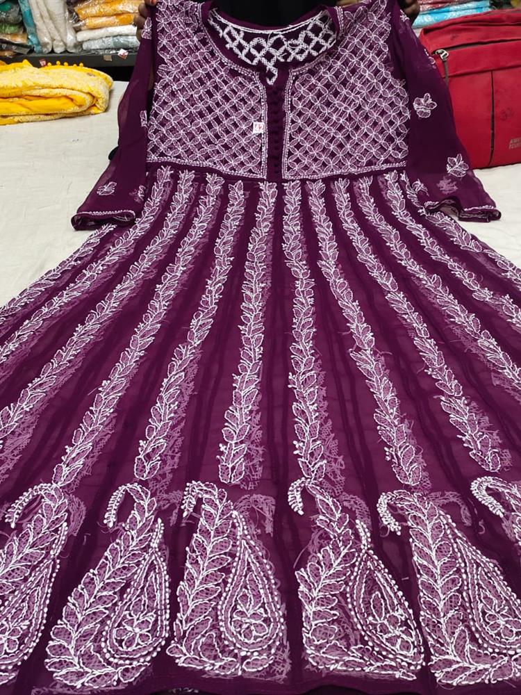 Chikankari Yog Anarkali Kurti 