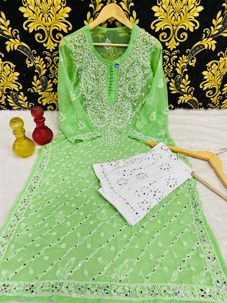Chikankari Mirror Work Kurtis