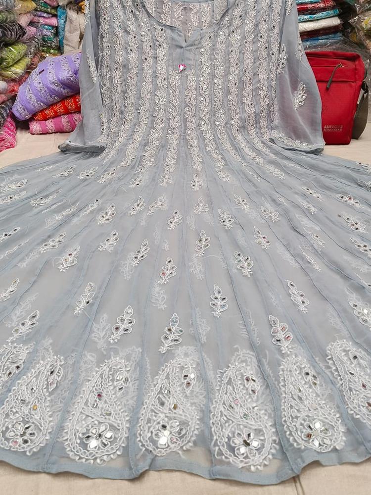 Chikankari 56 Kali Anarkali with Mirror work