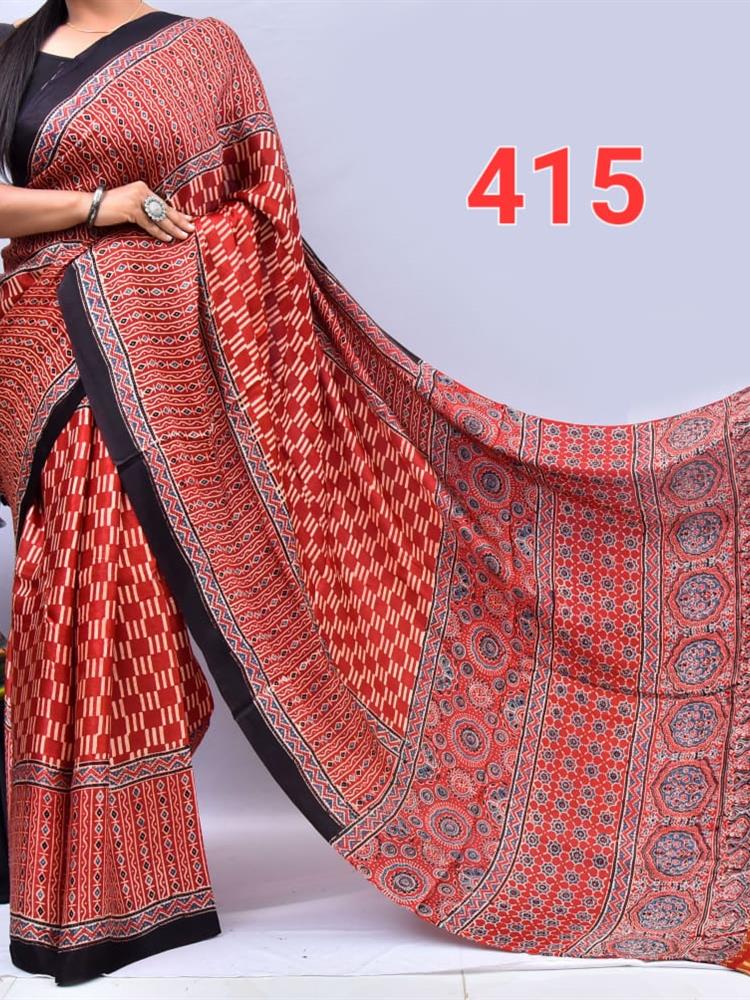 Hand Block Ajrakh Saree