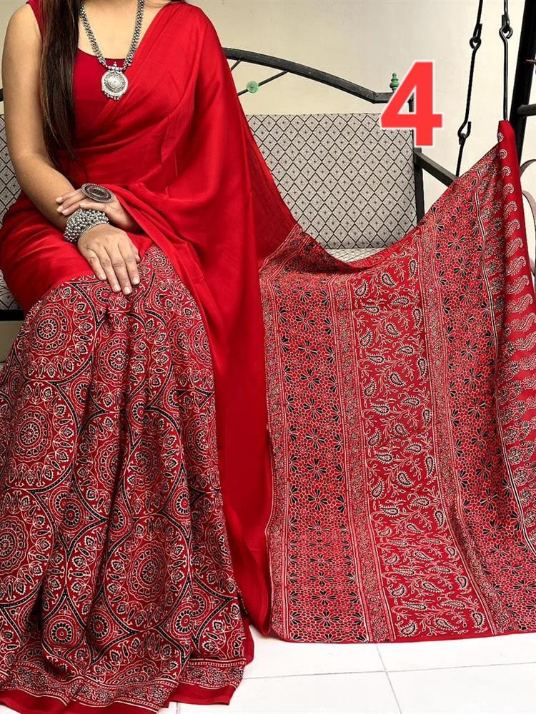Ajrakh Hand Block saree