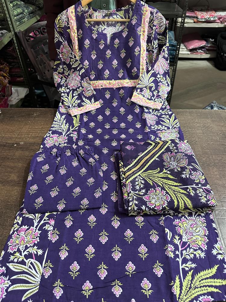 Cotton kurti pant dupatta setp