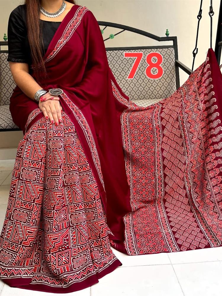 Ajrakh Hand Block saree