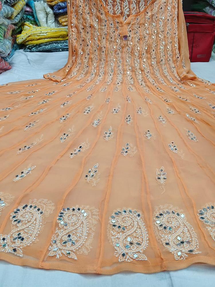 Chikankari 56 Kali Anarkali with Mirror work