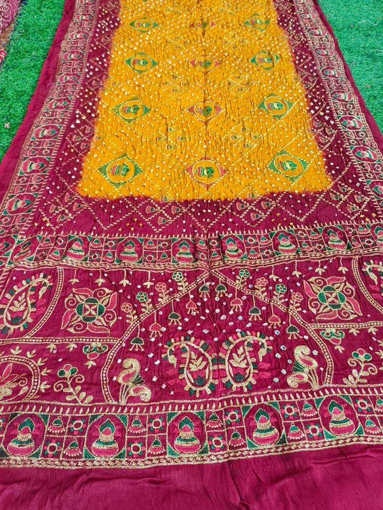 Semi gajji work Bandhani Saree