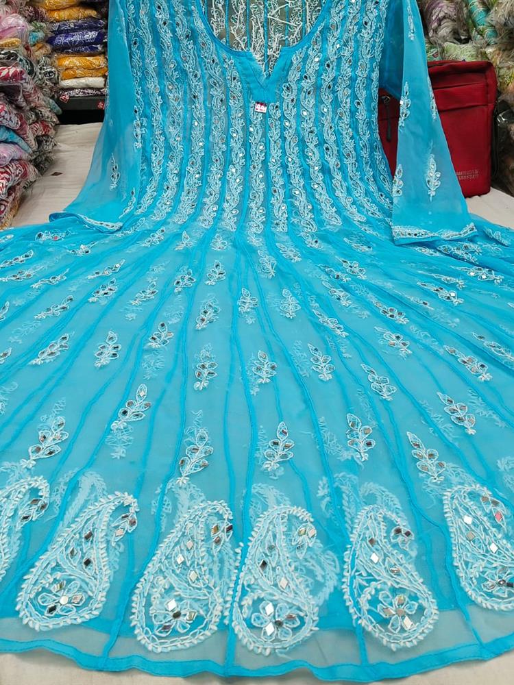 Chikankari 56 Kali Anarkali with Mirror work
