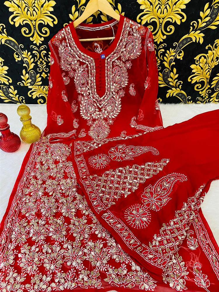 Chikankari Gottapati work with sarara