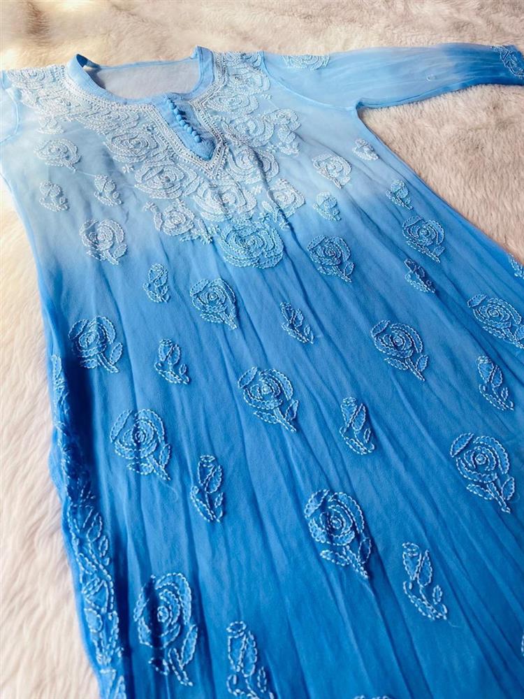 Chikankari Georgette Kurti With Sarara Dupatta Set