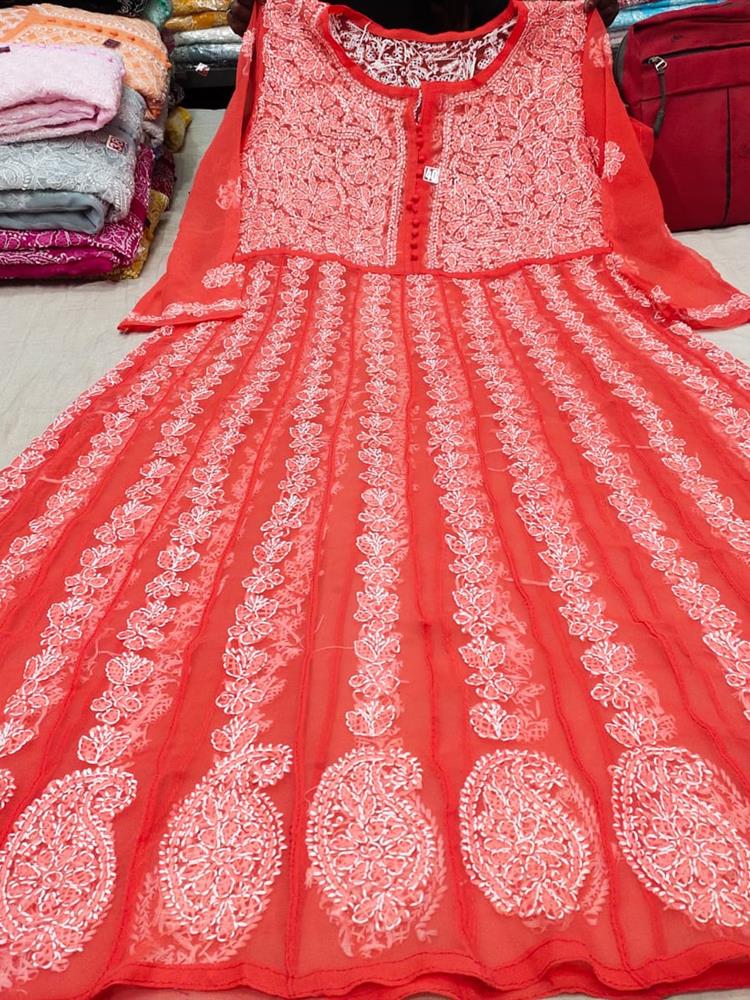 Chikankari Yog Anarkali Kurti 