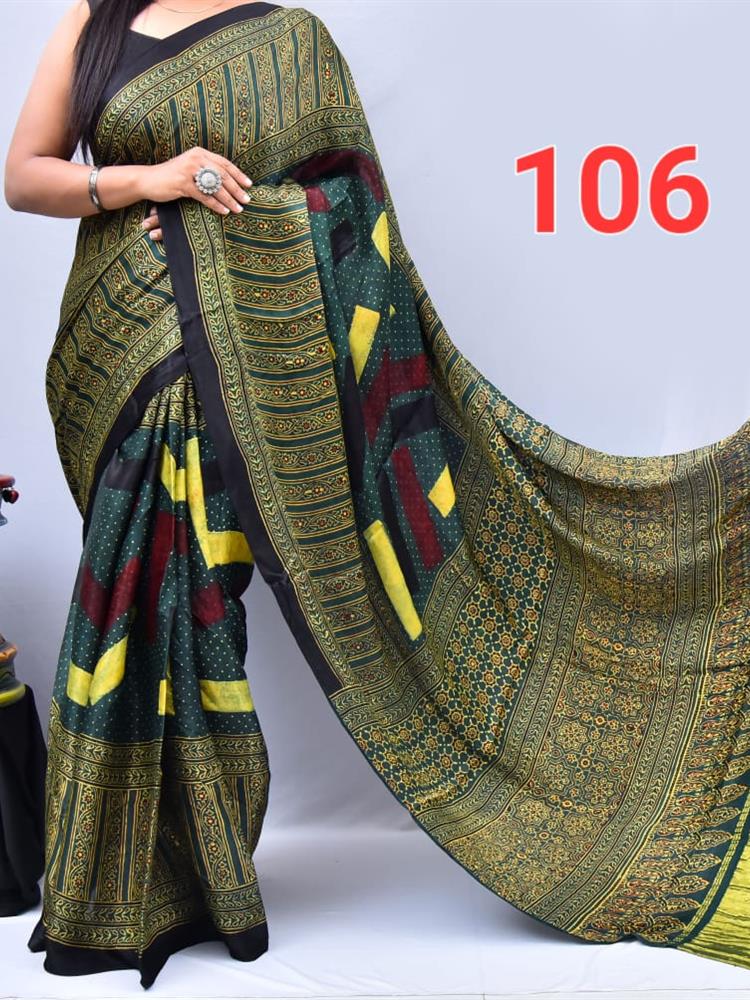 Hand Block Ajrakh Saree