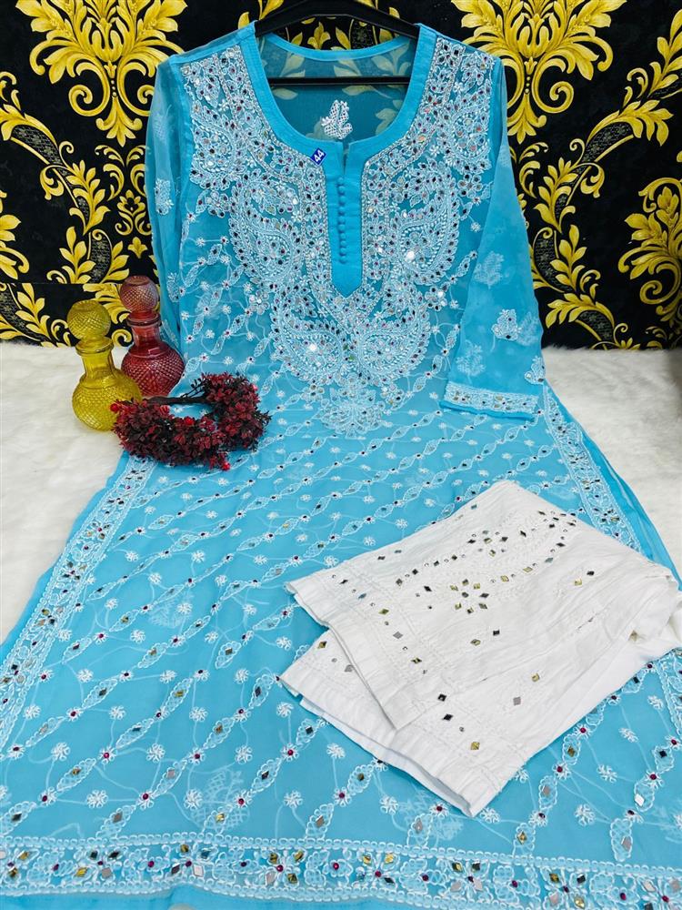 Chikankari Mirror Work Kurtis