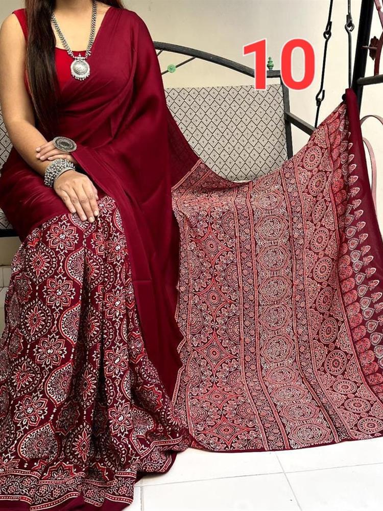 Ajrakh Hand Block saree