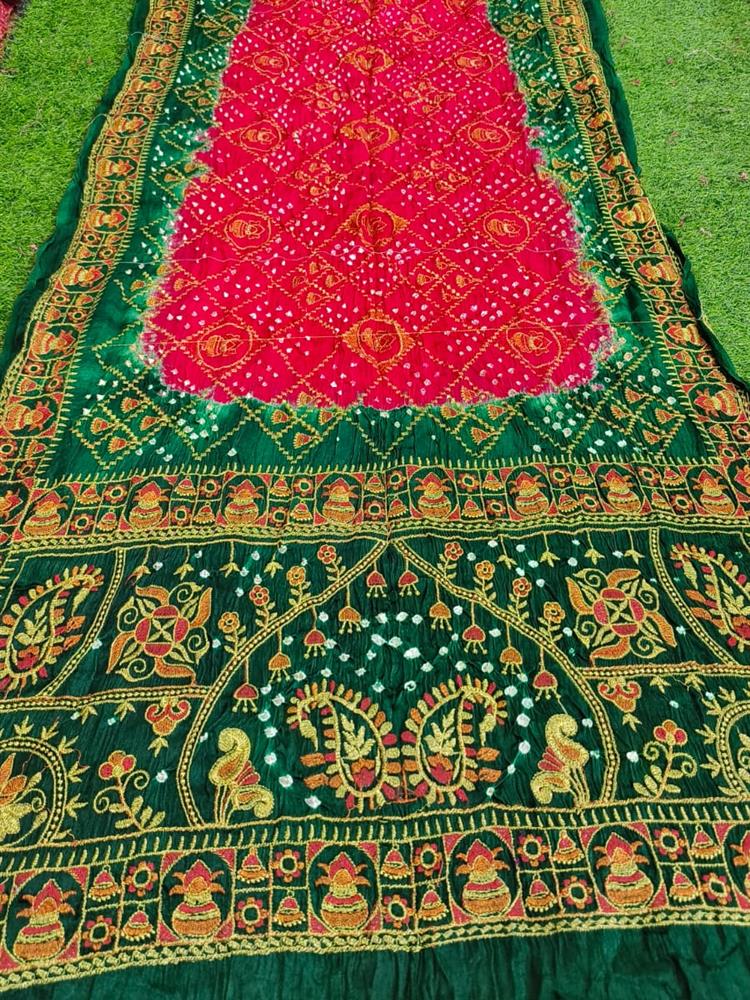 Semi gajji work Bandhani Saree
