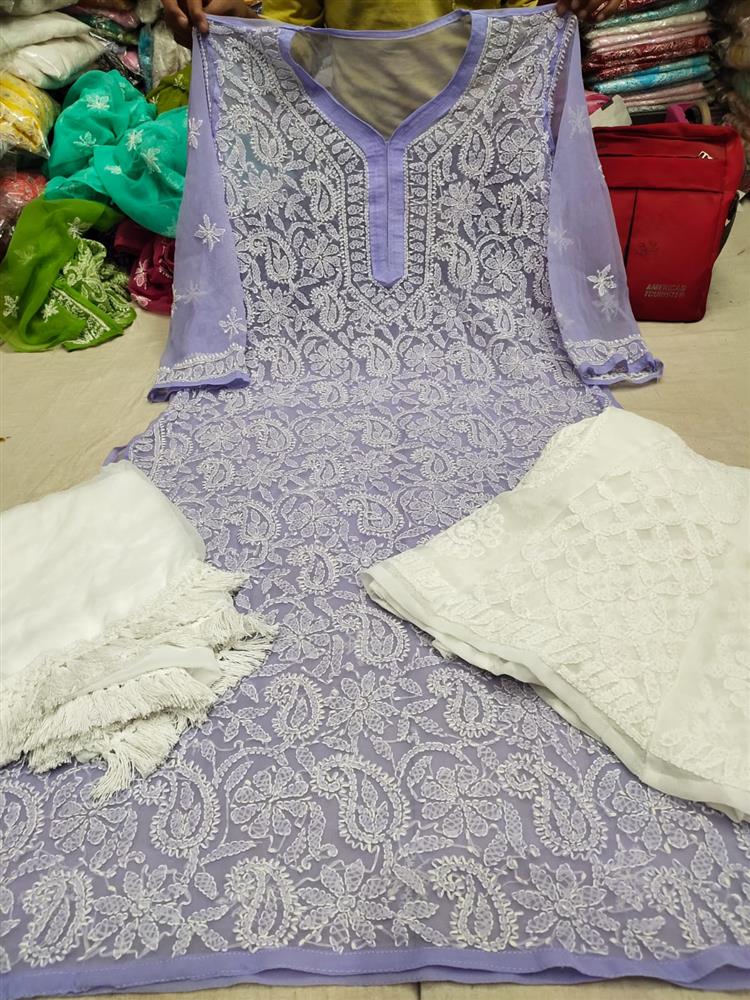 Chikankari Front Jaal Kurti With Sarara Dupatta 