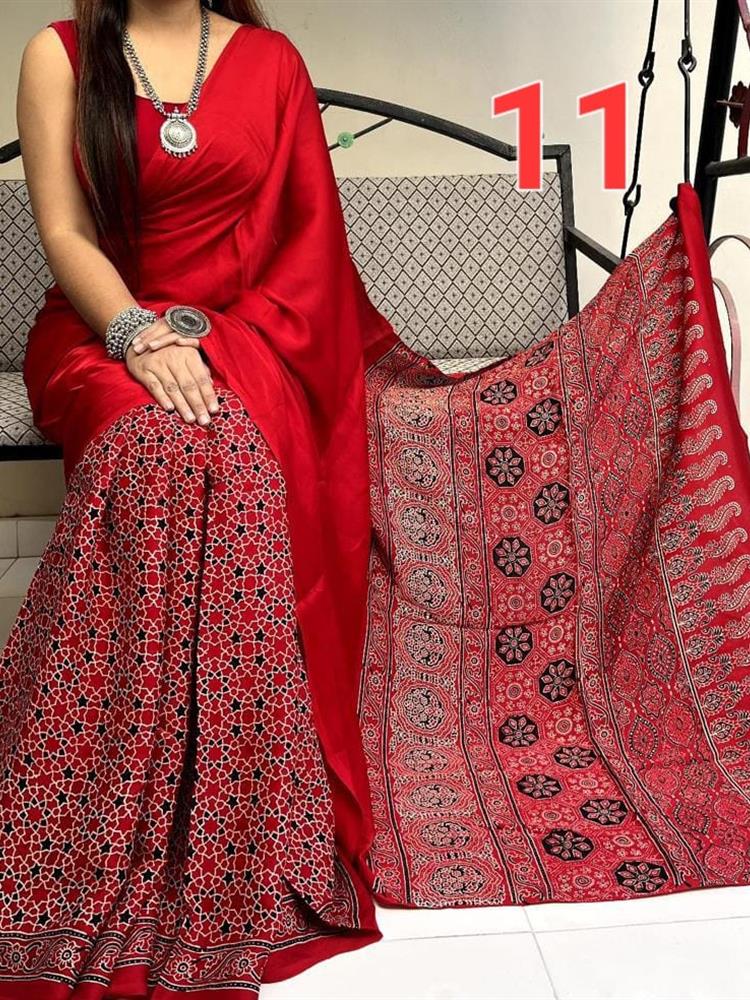 Ajrakh Hand Block saree