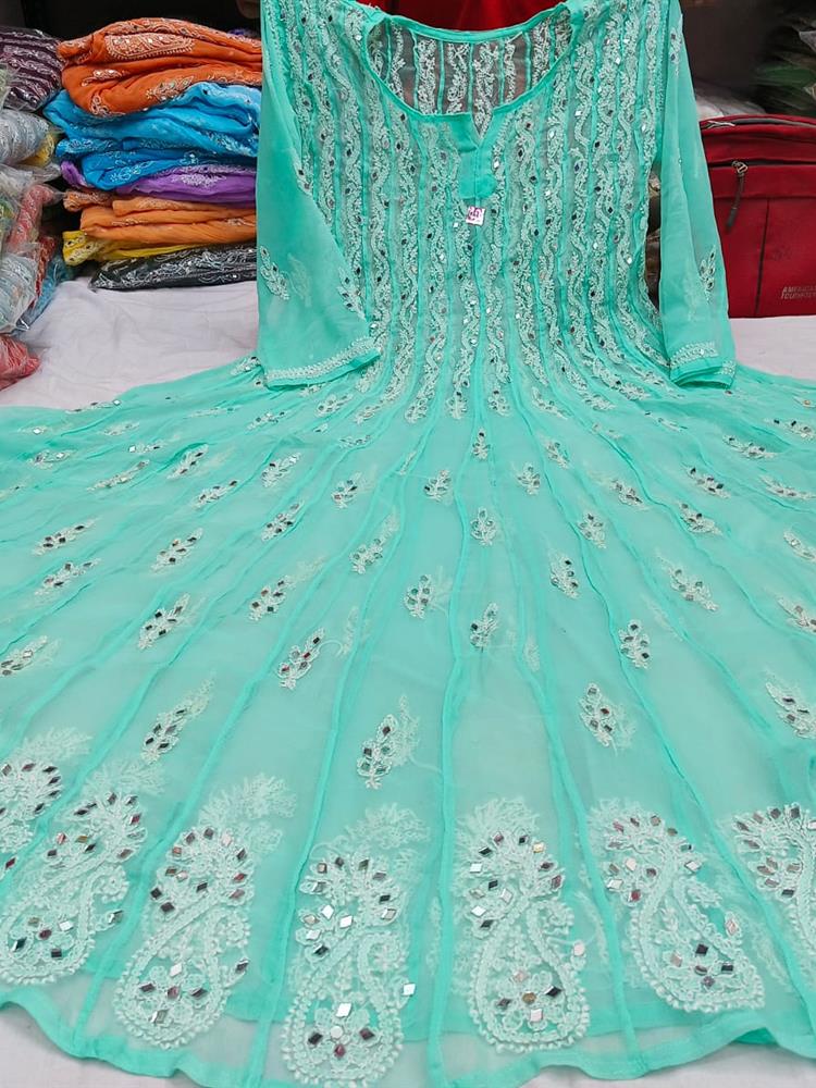 Chikankari 56 Kali Anarkali with Mirror work